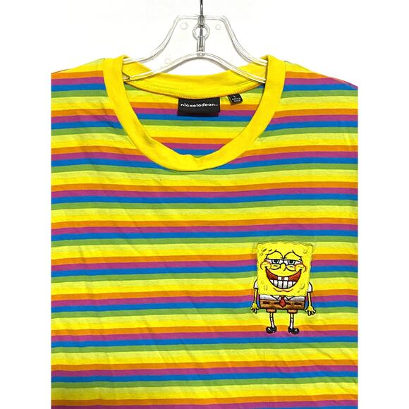 Nickelodeon Sponge Bob Rainbow Striped Shirt Boys L Groovy Psychedelic Loud Y2K - Picture 2 of 8